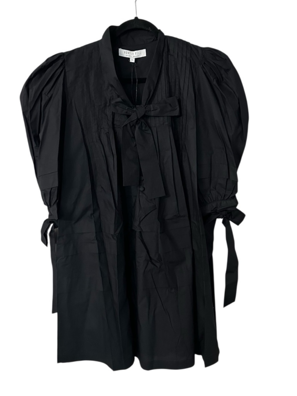 Hunter Bell NYC Women's Black Puff Shoulder Tie Detail Dress Sz L NWT